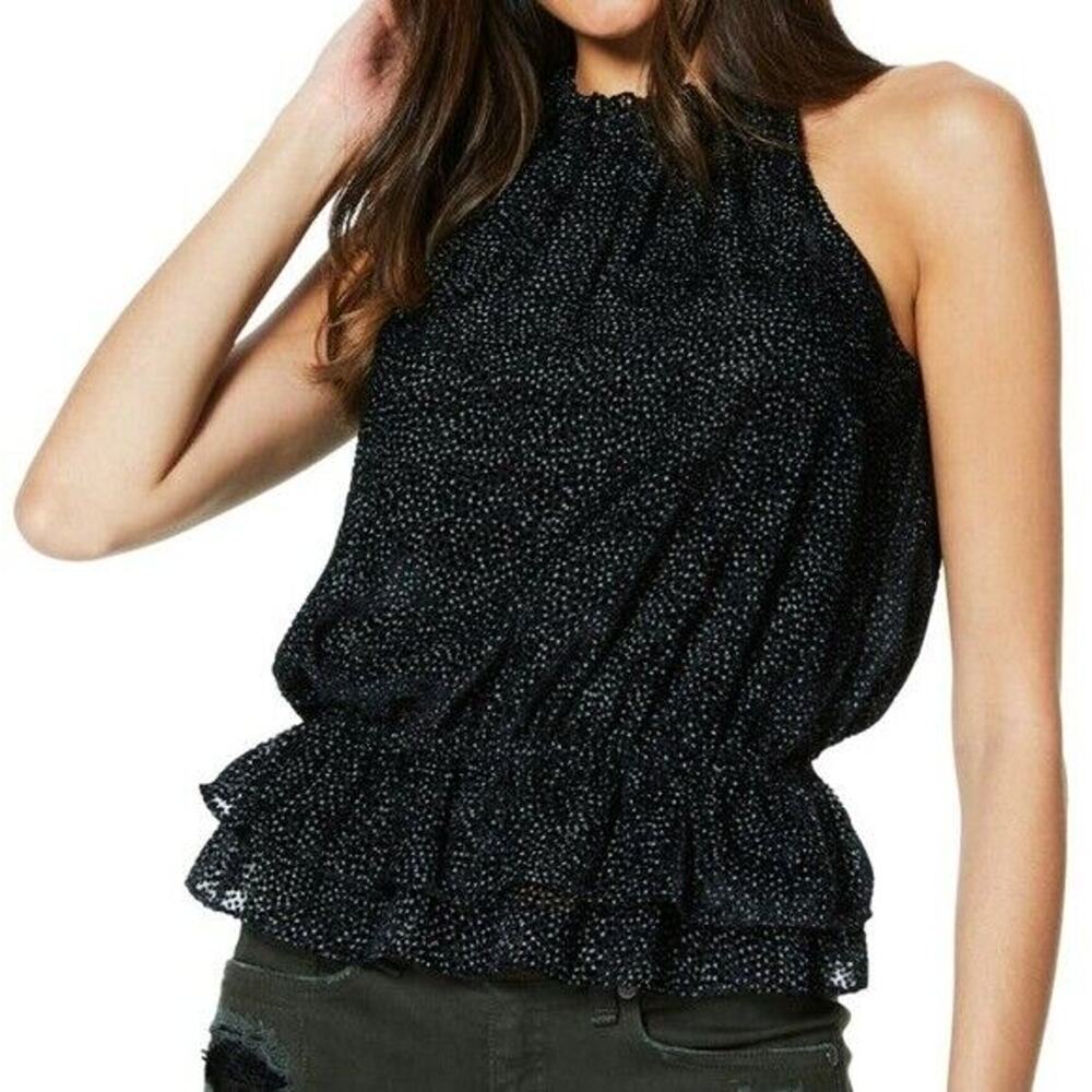 Ramy Brook Bobbi Printed Dot Silk Blend Sleeveless Mock Neck Blouse NEW Women XS